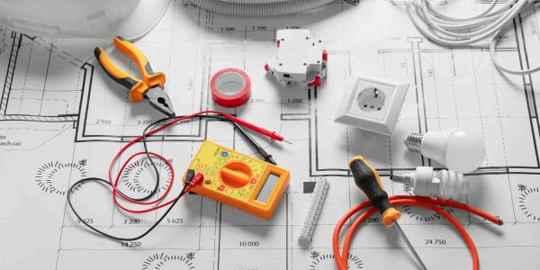 Different electrician’s supplies on electrical scheme Different electrician's supplies on electrical scheme